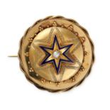 AN ANTIQUE DIAMOND AND ENAMEL MOURNING LOCKET HAIRWORK BROOCH, 19TH CENTURY in yellow gold, set to