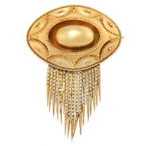 AN ANTIQUE MOURNING LOCKET TASSEL BROOCH, 19TH CENTURY in yellow gold, in the Etruscan revival