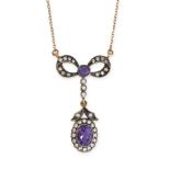 AN AMETHYST AND DIAMOND BOW NECKLACE set with round and oval cut amethysts and brilliant cut