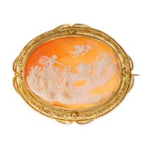 A FINE ANTIQUE CARVED CAMEO BROOCH, 19TH CENTURY in 18ct yellow gold, the oval shell cameo carved in