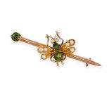 AN ANTIQUE GEMSET AND PEARL INSECT BROOCH in 9ct yellow gold, depicting a fly, set with round cut