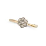 A DIAMOND CLUSTER DRESS RING in 18ct yellow gold and platinum, set with a cluster of single cut
