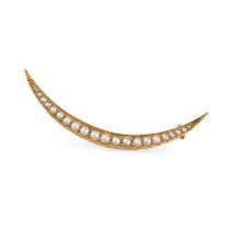AN ANTIQUE PEARL CRESCENT MOON BROOCH, CIRCA 1900 in 15ct and 18ct yellow gold, designed as a
