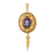 AN ANTIQUE ENAMEL AND DIAMOND MOURNING LOCKET PENDANT, 19TH CENTURY in yellow gold, in the