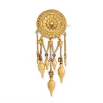 AN ANTIQUE ENAMEL BROOCH, CASTELLANI 19TH CENTURY in yellow gold, in the Etruscan revival manner,