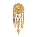 AN ANTIQUE ENAMEL BROOCH, CASTELLANI 19TH CENTURY in yellow gold, in the Etruscan revival manner,