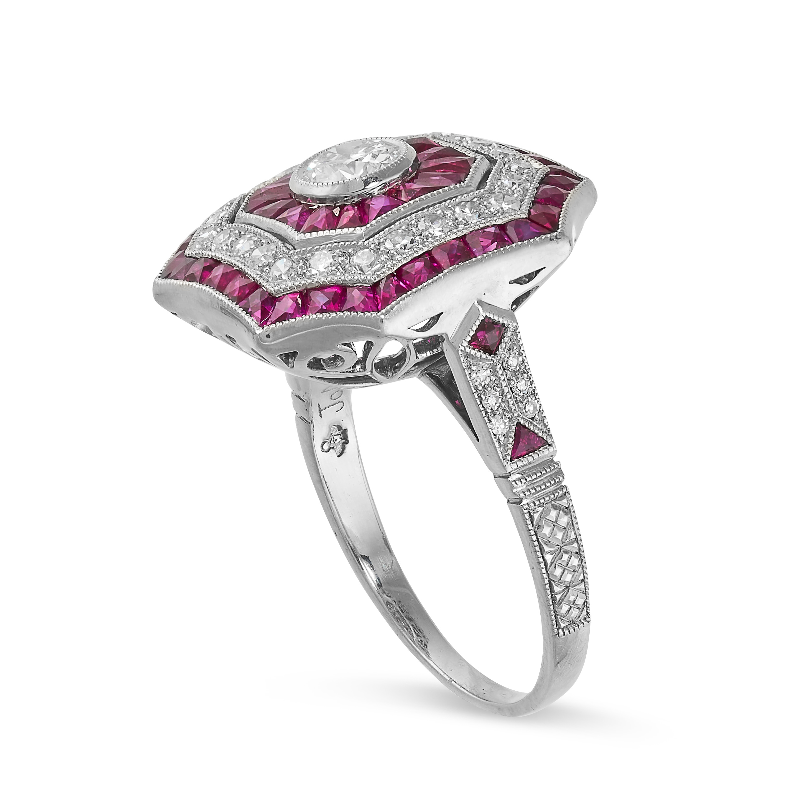A RUBY AND DIAMOND DRESS RING the octagonal face set with a central old cut diamond of approximately - Image 2 of 2