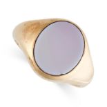 A VINTAGE SARDONYX SEAL SIGNET RING in yellow gold, the tapering band set with an oval polished