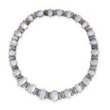 A MOONSTONE COLLAR NECKLACE, EARLY 20TH CENTURY in silver, comprising a row of graduated oval