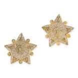 A PAIR OF FILIGREE STAR EARRINGS in yellow gold, each designed as a star formed of a filigree
