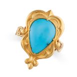 AN ANTIQUE TURQUOISE DRESS RING in 15ct yellow gold, set with a pear shaped cabochon turquoise,