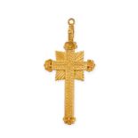 AN ANTIQUE CROSS PENDANT in 15ct yellow gold, the cross with textured designs, stamped 15, 5.4cm,