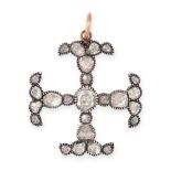 AN ANTIQUE DIAMOND MALTESE CROSS PENDANT in yellow gold and silver, set with a principle rose cut