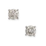 A PAIR OF DIAMOND STUD EARRINGS each set with a brilliant-cut diamond, both totalling 1.16 carats,