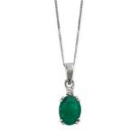 AN EMERALD AND DIAMOND PENDANT NECKLACE set with an oval cut emerald of 1.14 carats below a round