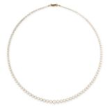 A PEARL AND DIAMOND NECKLACE in 18ct yellow gold, comprising of a single row of cultured pearls