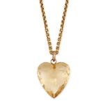 AN ANTIQUE CITRINE HEART PENDANT AND CHAIN the citrine faceted in the form of a heart, no assay