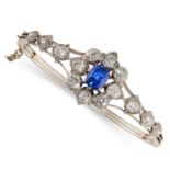 AN ANTIQUE VICTORIAN SAPPHIRE AND DIAMOND BANGLE set with a cushion cut sapphire of 2.87 carats in a