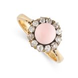 AN ANTIQUE CONCH PEARL AND DIAMOND CLUSTER RING in 18ct yellow gold, set with a conch pearl of 6.5mm