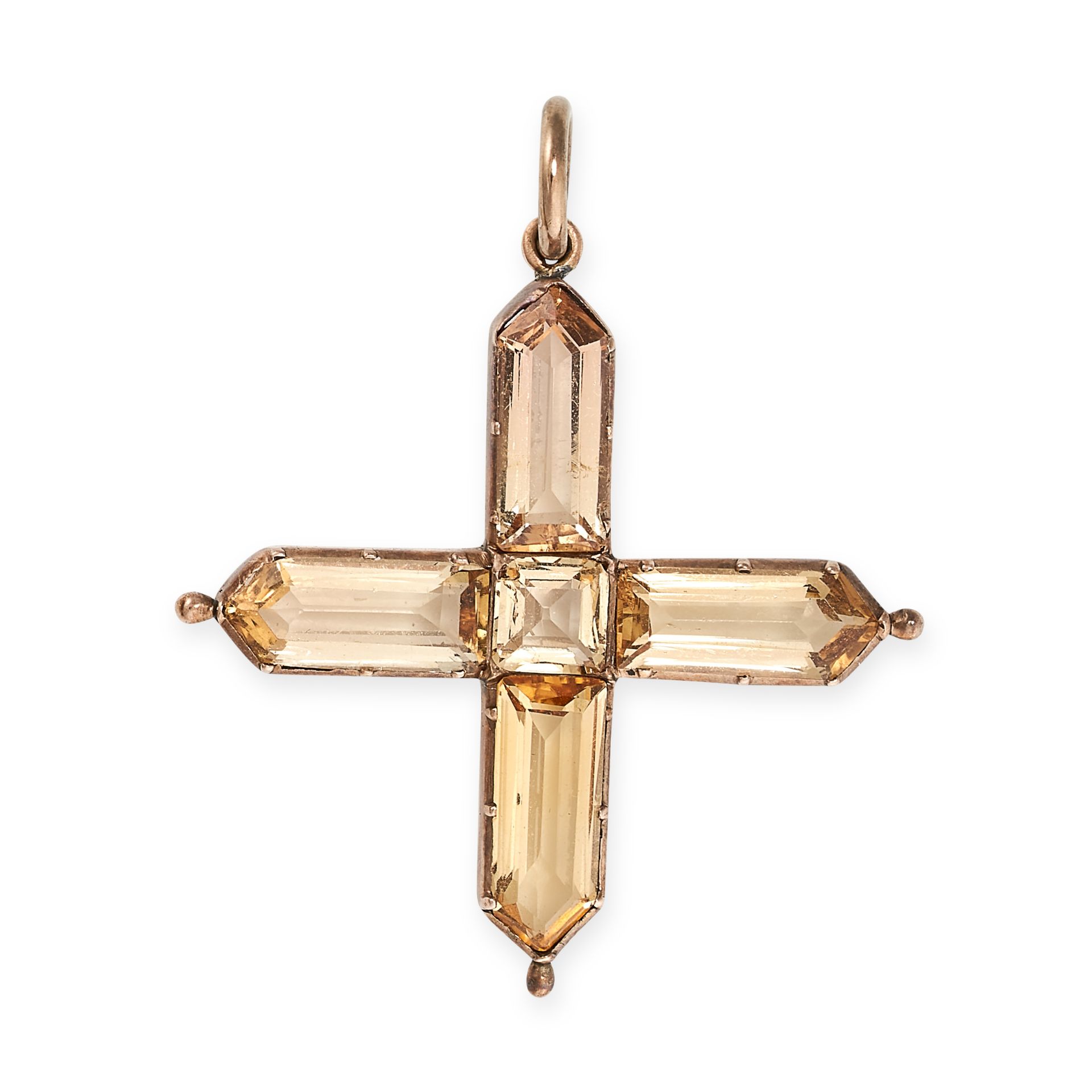 AN ANTIQUE TOPAZ CROSS PENDANT, 19TH CENTURY shield and step-cut topazes, no assay marks, 3.8cm, 3.