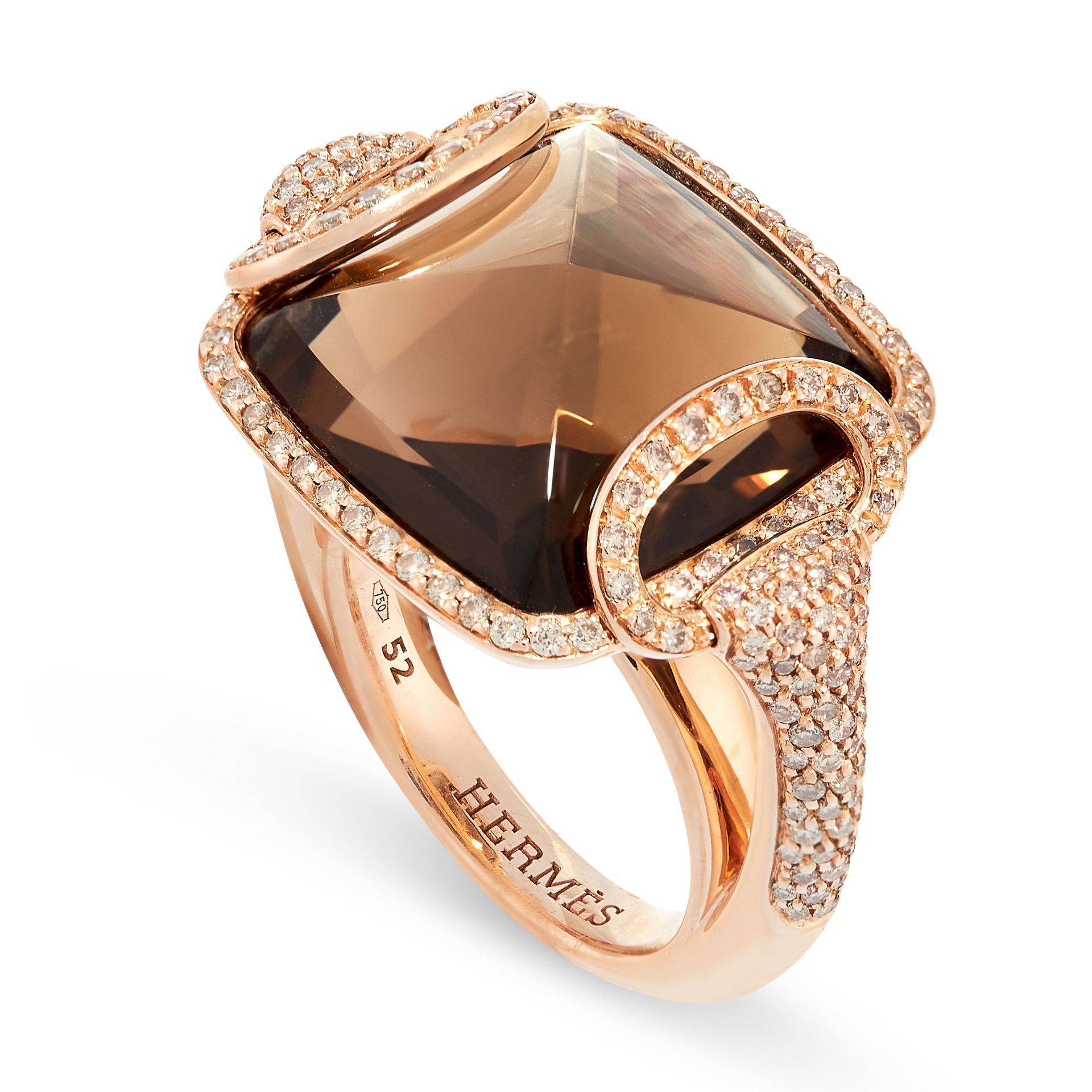 HERMES, A SMOKY QUARTZ AND DIAMOND DEUX ANNEAUX RING in 18ct yellow gold, set with a cushion - Bild 2 aus 2