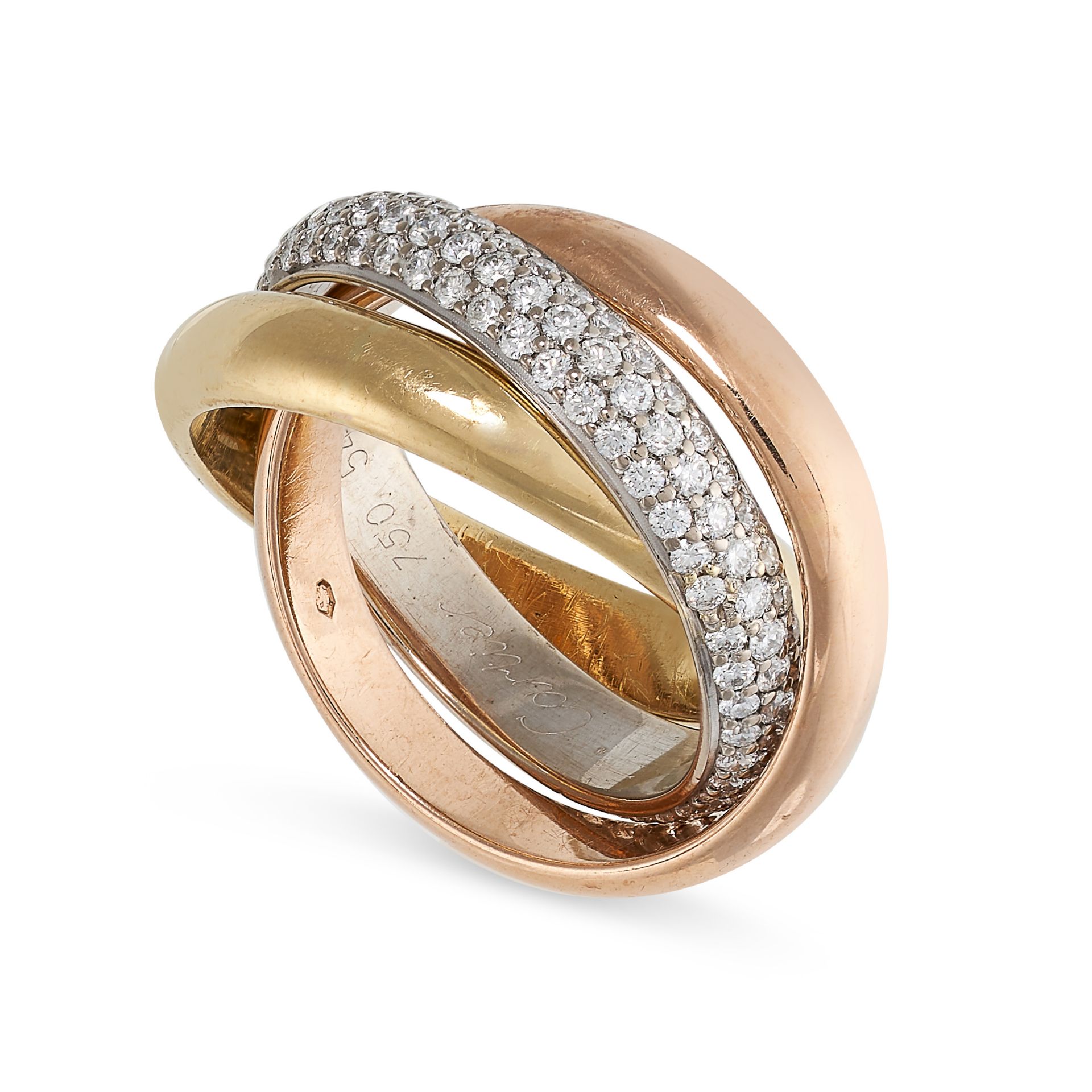 CARTIER, A TRINITY DE CARTIER DIAMOND RING in 18ct white, rose and yellow gold, the white gold - Bild 2 aus 2