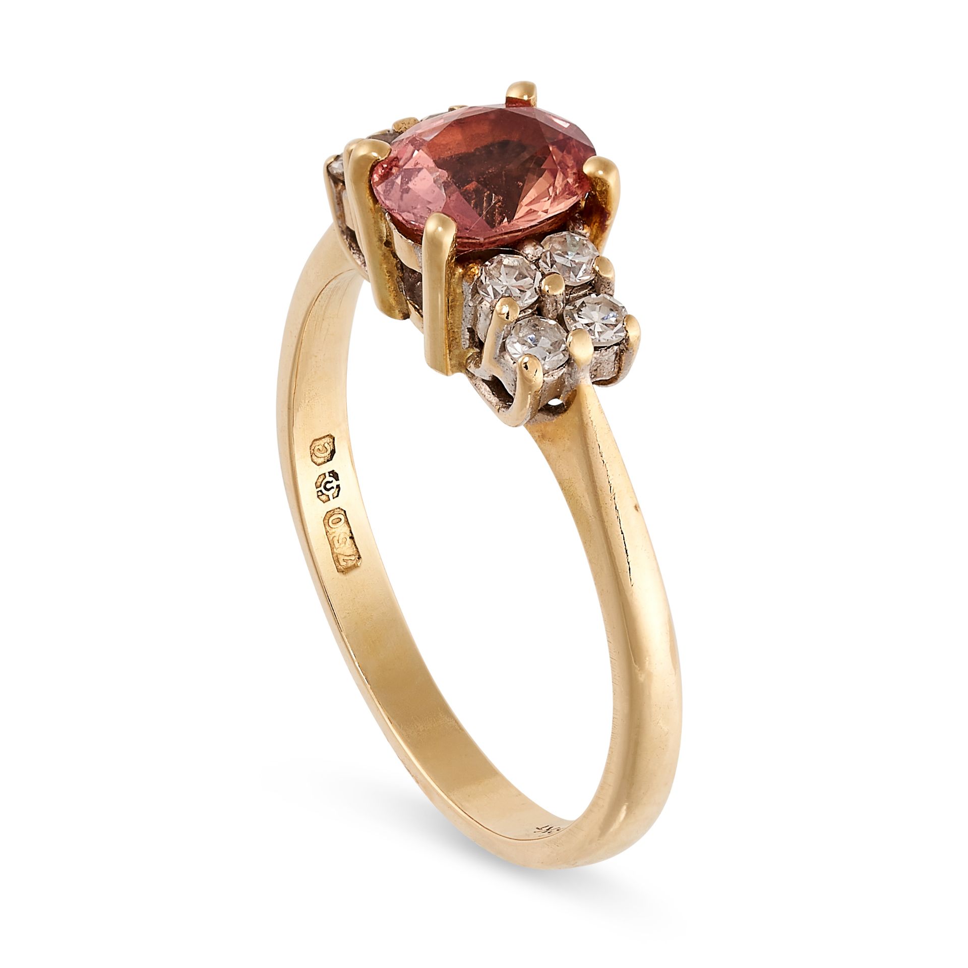 AN UNHEATED PADPARADSCHA SAPPHIRE AND DIAMOND RING in 18ct yellow gold, set with an oval cut - Bild 2 aus 2