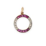 AN ART DECO RUBY AND DIAMOND PENDANT the circular body set with rose cut rubies and diamonds, no