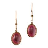 NO RESERVE - A PAIR OF ANTIQUE GARNET DROP EARRINGS in 9ct yellow gold, each set with a cabochon