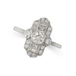 A DIAMOND DRESS RING in Art Deco design, set with a central diamond of 0.25 carats in a geometric