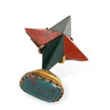 AN ANTIQUE HARDSTONE AGATE FOB SEAL designed as a star set with polished jasper and bloodstone,