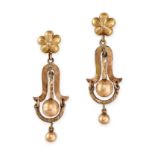 NO RESERVE - A PAIR OF ANTIQUE GOLD DROP EARRINGS in yellow gold, the articulated bodies set with