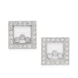 CHOPARD, A PAIR OF HAPPY DIAMONDS EARRINGS in 18ct white gold, the square faces set with three