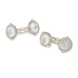 CARTIER, A PAIR OF ART DECO ROCK CRYSTAL AND DIAMOND CUFFLINKS in 18ct white gold, each circular