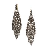 A PAIR OF ANTIQUE IBERIAN DIAMOND DROP EARRINGS, EARLY 19TH CENTURY in yellow gold and silver, the