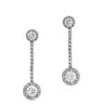 A PAIR OF DIAMOND DROP EARRINGS each set with a principal round cut diamond of 0.81 carats and 0.