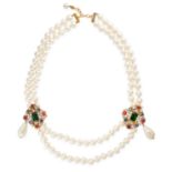 CHANEL, A VINTAGE FAUX PEARL AND GRIPOIX GEMSET HAUTE COUTURE NECKLACE gold plated, comprising two