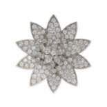 VAN CLEEF & ARPELS, A DIAMOND LOTUS CLIP BROOCH in 18ct white gold, designed as a lotus flower,