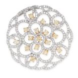 A YELLOW DIAMOND AND WHITE DIAMOND PENDANT the circular body with foliate motifs, set with round