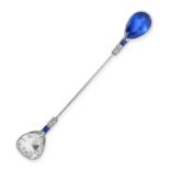 CARTIER, AN ART DECO CEYLON NO HEAT SAPPHIRE AND DIAMOND JABOT PIN in platinum, terminated at one