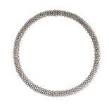 A DIAMOND COLLAR NECKLACE comprising an articulated beaded chain set with a central panel of round