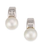 GUBELIN, A PAIR OF PEARL AND DIAMOND CLIP EARRINGS in 18ct white gold, each set with a pearl of 14.