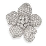 A DIAMOND FLOWER BROOCH in 18ct white gold, pave set with round brilliant cut diamonds, all