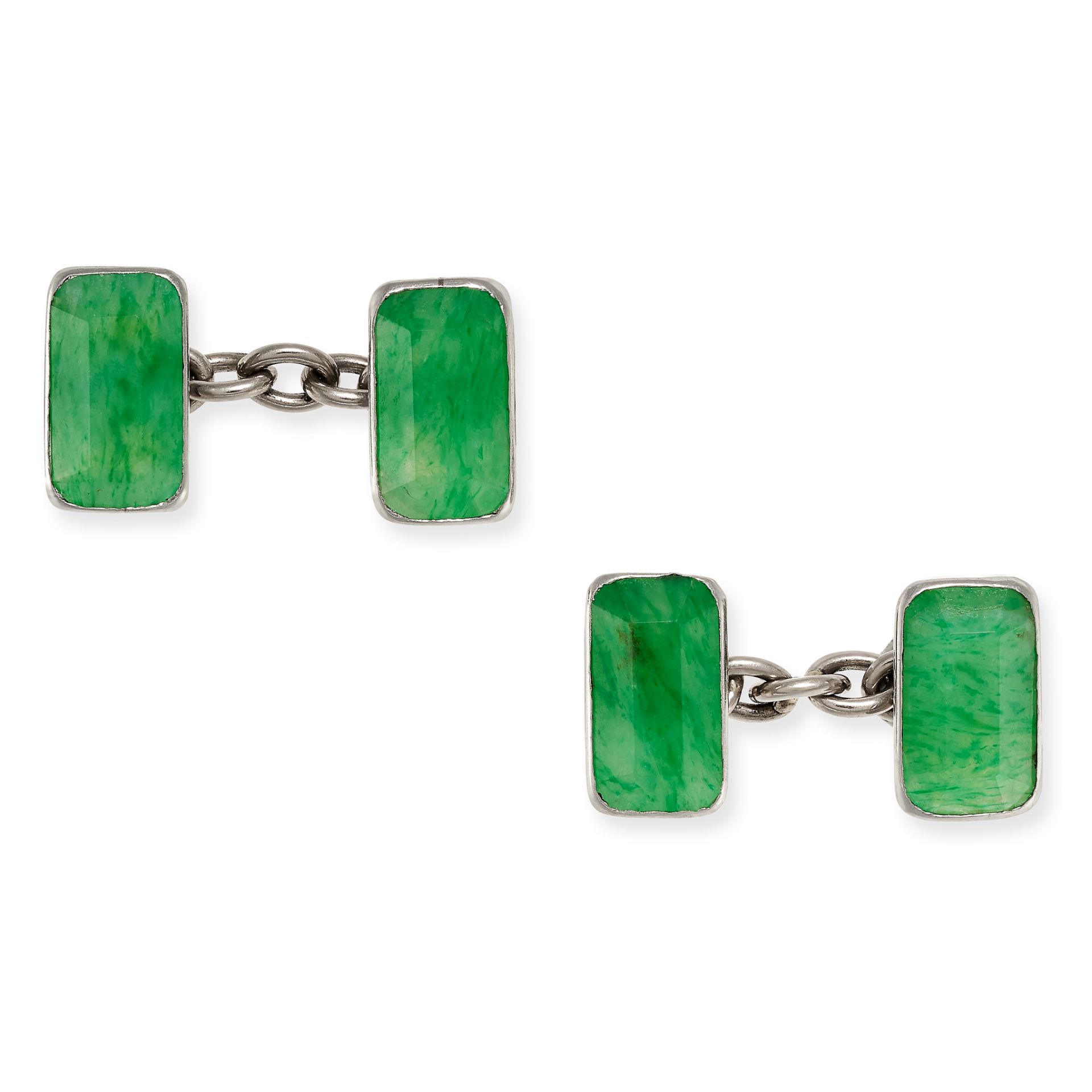 A PAIR OF NATURAL JADEITE JADE CUFFLINKS each comprising of two faces set with a faceted jade, no