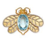 A VINTAGE BLUE TOPAZ AND DIAMOND BUTTERFLY BROOCH, 1979 in 18ct yellow gold, set with an oval cut