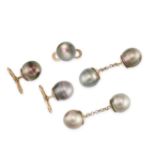 A TAHITIAN PEARL CUFFLINKS AND STUDS DRESS SET each set with a Tahitian pearl of 10.6mm, no assay