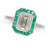 AN EMERALD AND DIAMOND RING in 18ct white gold, set with an emerald cut diamond of 1.60 carats in