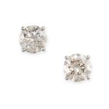 A PAIR OF DIAMOND STUD EARRINGS each set with a round brilliant cut diamond, both totalling 2.31