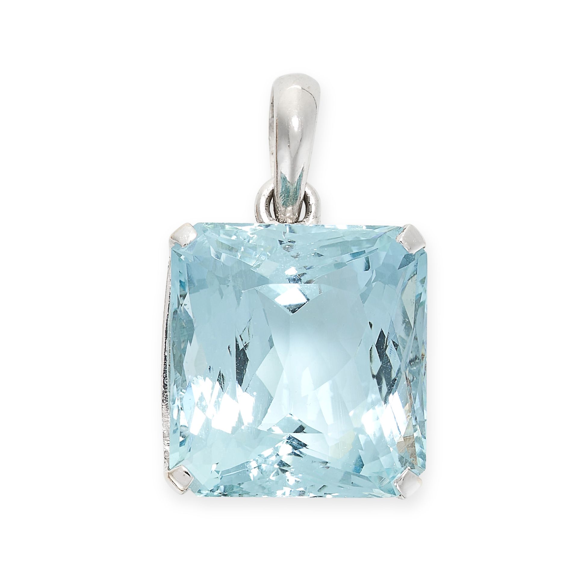 AN AQUAMARINE AND DIAMOND PENDANT set with an octagonal cut aquamarine of 22.00 carats accented by