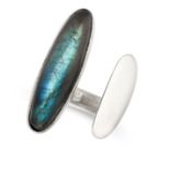 GEORG JENSEN, A VINTAGE LABRADORITE RING in silver, design number 172, the open band terminated at